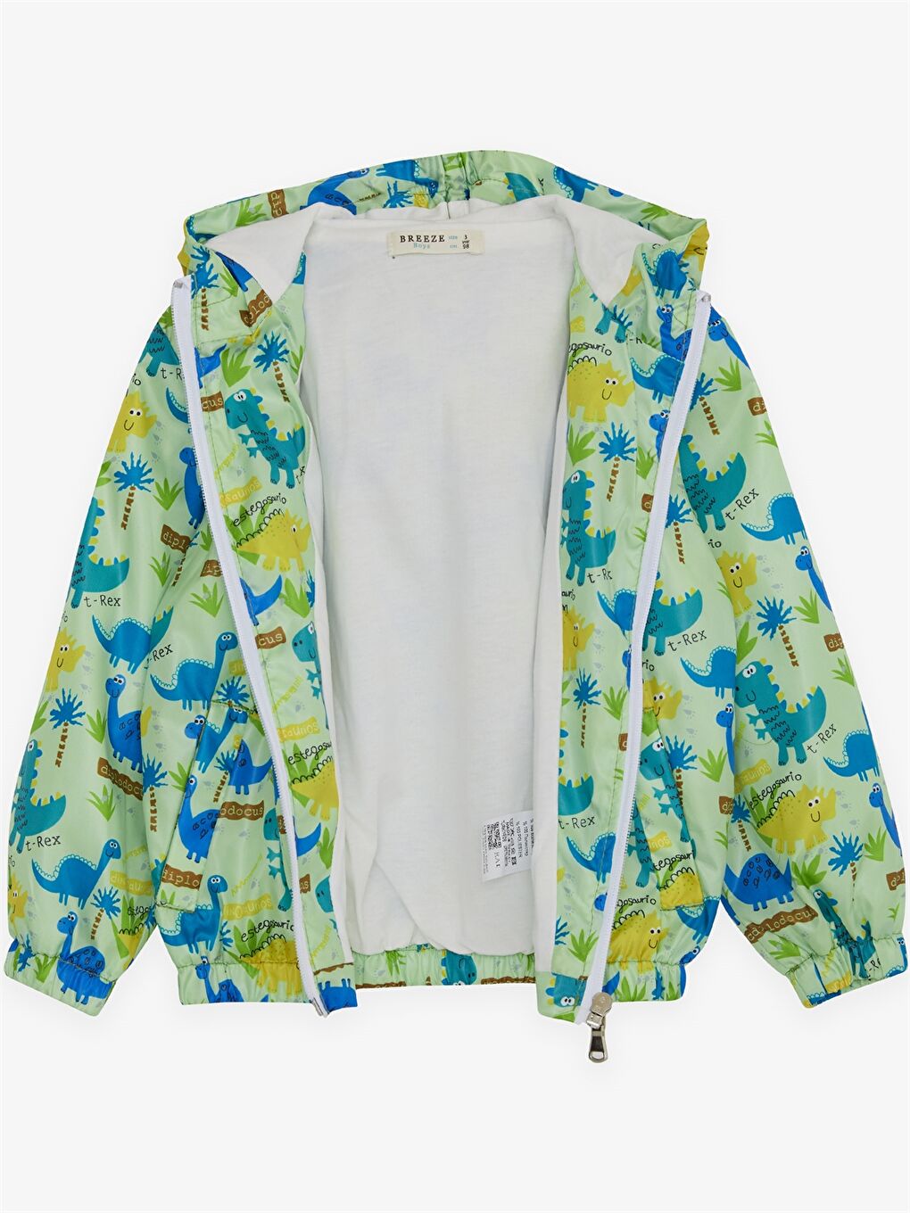 Yeşil Kapüşonlu Uzun Kollu Desenli Erkek Bebek Mont-1