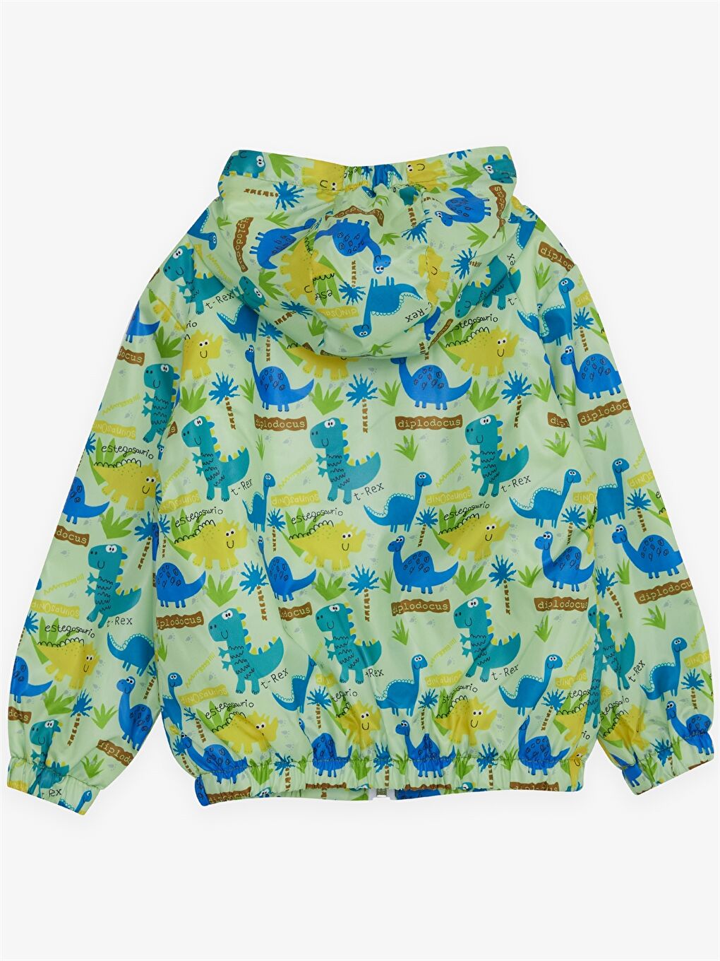 Yeşil Kapüşonlu Uzun Kollu Desenli Erkek Bebek Mont-2