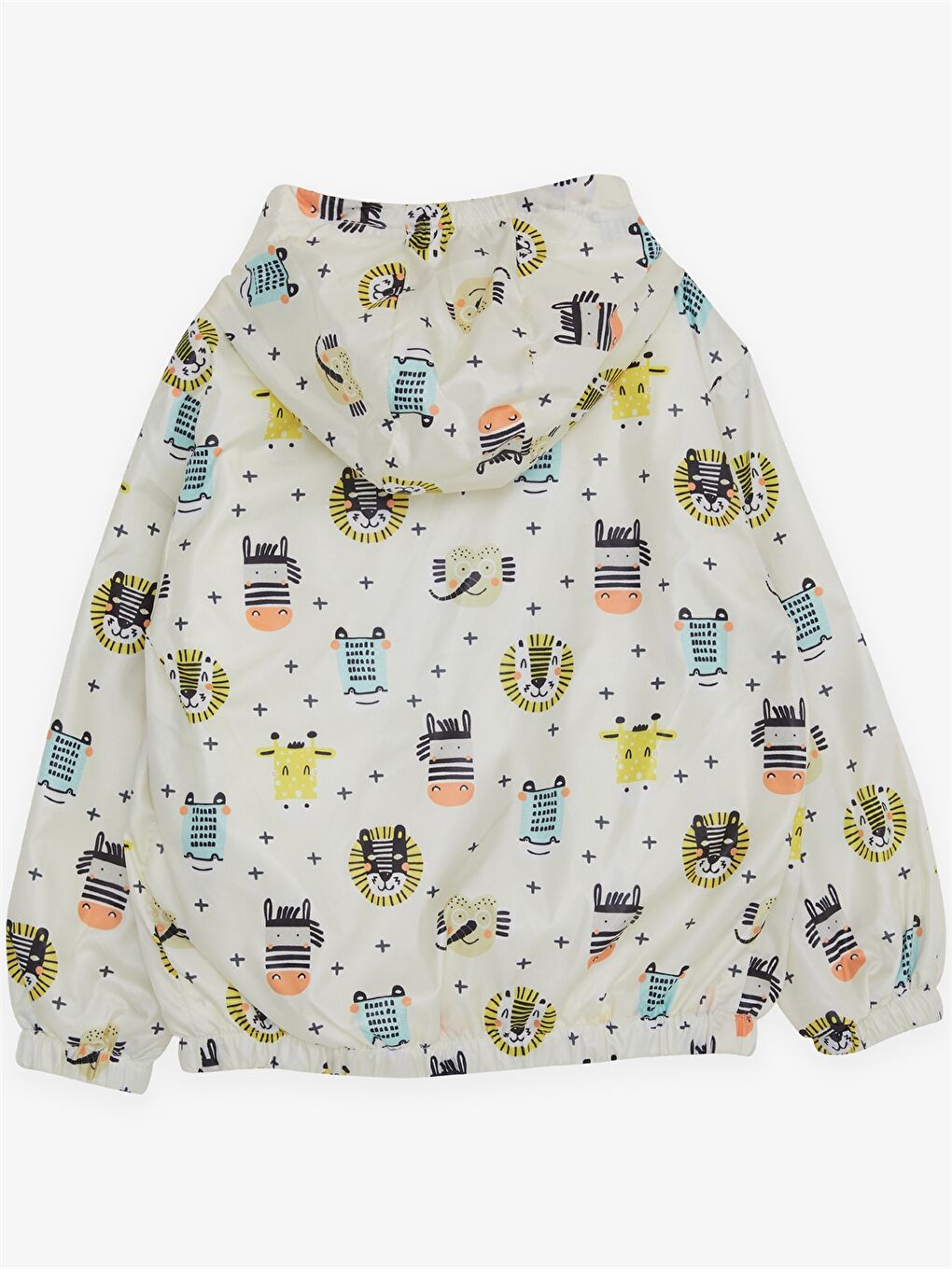 Ekru Kapüşonlu Uzun Kollu Desenli Erkek Bebek Mont-2