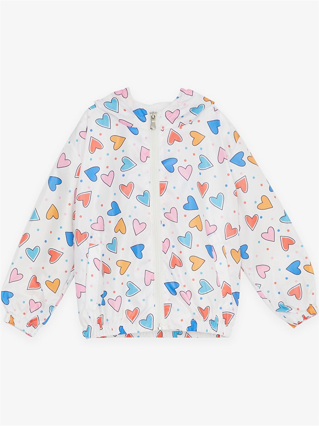 Beyaz Kapüşonlu Uzun Kol Desenli Kız Bebek Mont