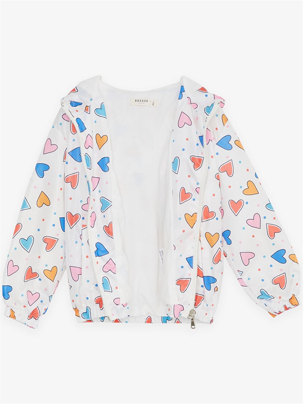 Beyaz Kapüşonlu Uzun Kol Desenli Kız Bebek Mont-1