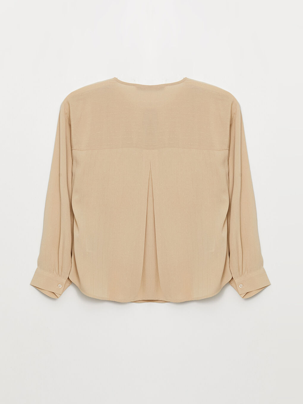 Ekru Bağlamalı Yaka Çizgili Uzun Kollu Kadın Bluz-6