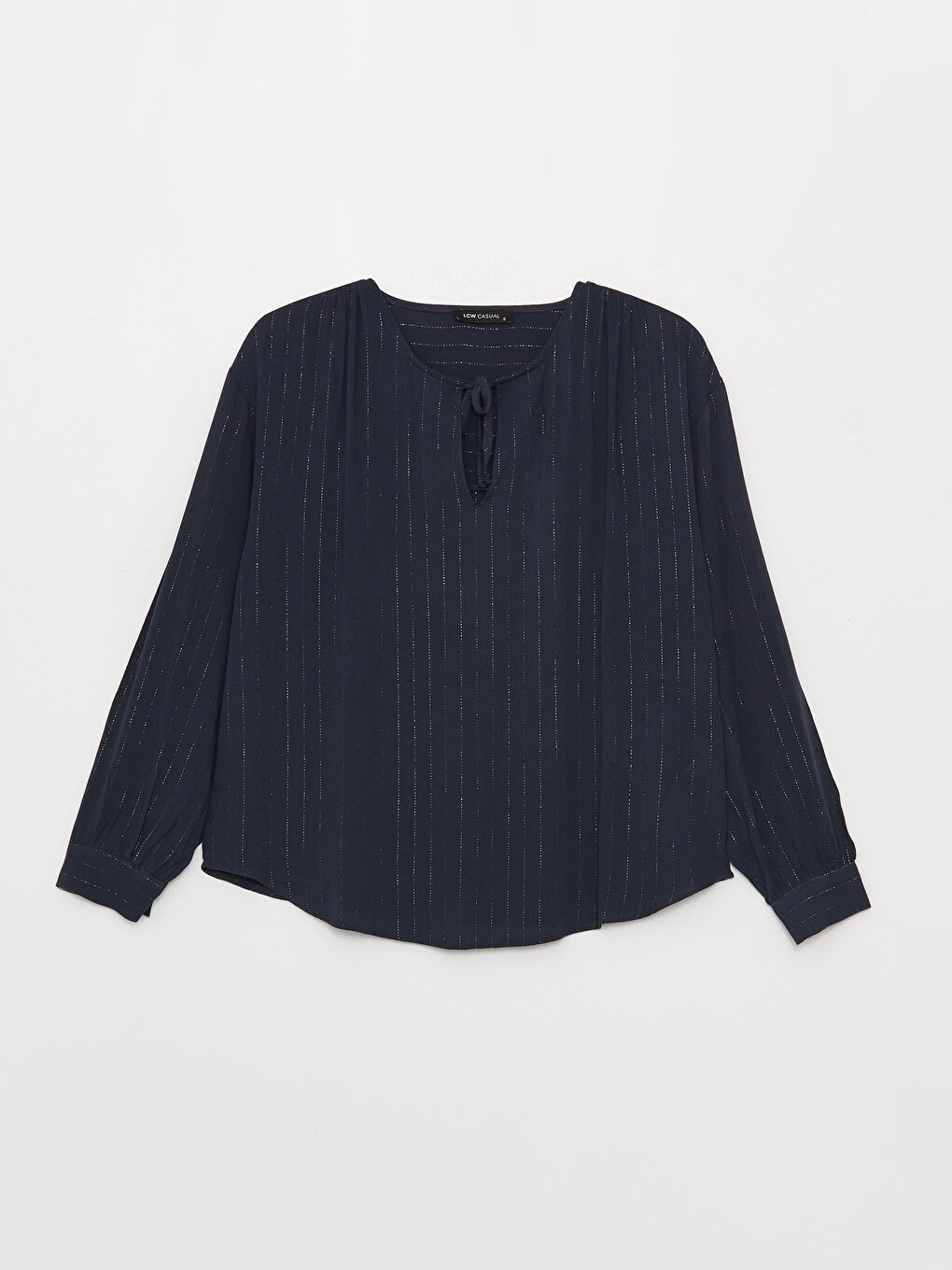 Tie Neck Striped Long Sleeve Women's Blouse-5