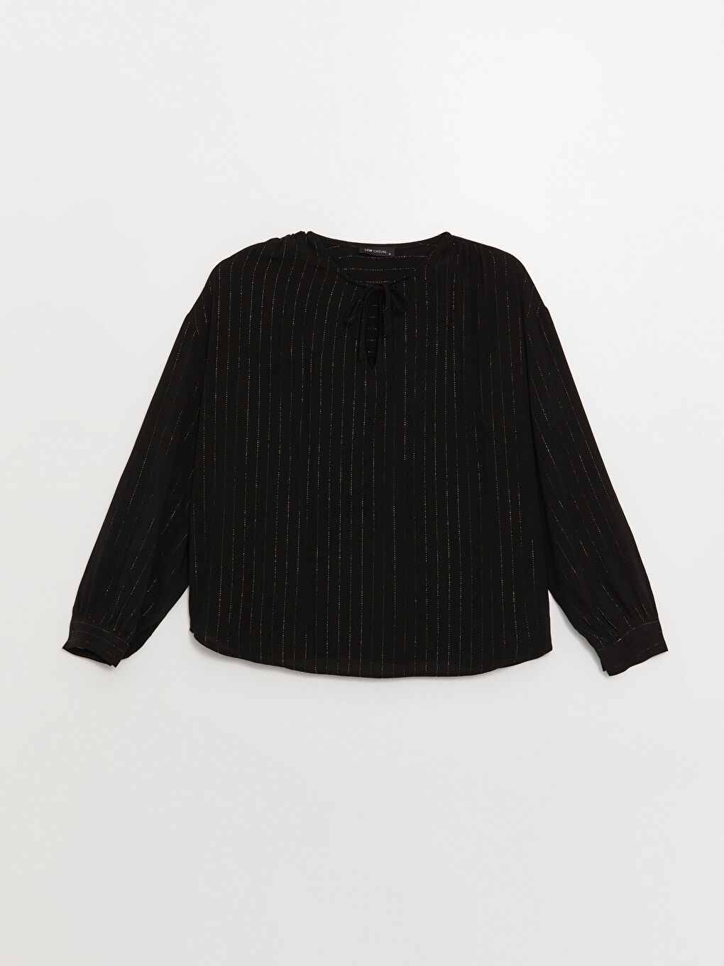 Tie Neck Striped Long Sleeve Women's Blouse-5