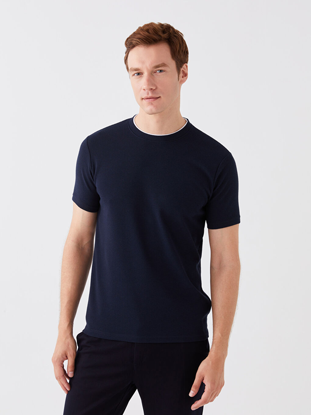 Lacivert Bisiklet Yaka Kısa Kollu Erkek Tişört