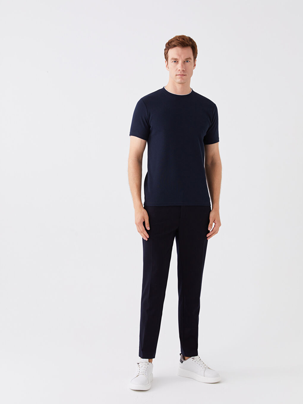 Lacivert Bisiklet Yaka Kısa Kollu Erkek Tişört-2