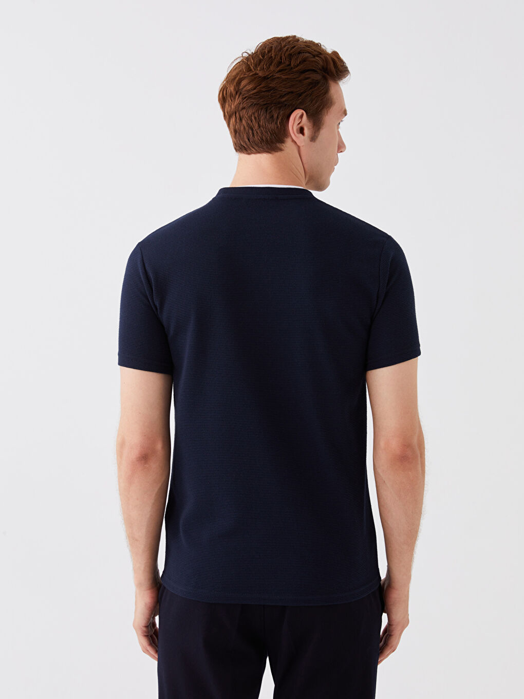 Lacivert Bisiklet Yaka Kısa Kollu Erkek Tişört-4