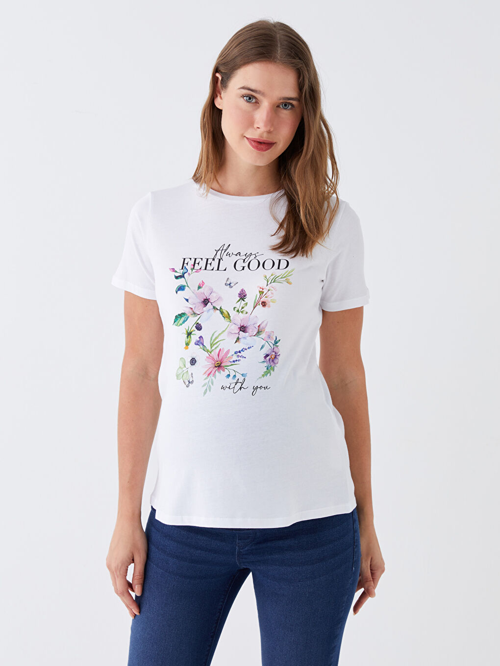 Crew Neck Printed Short Sleeve Maternity T-shirt -S3JR17Z8-Q6K