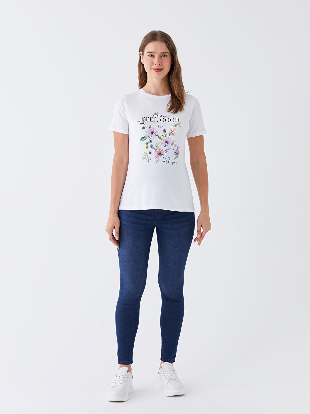 Crew Neck Printed Short Sleeve Maternity T-shirt -S3JR17Z8-Q6K
