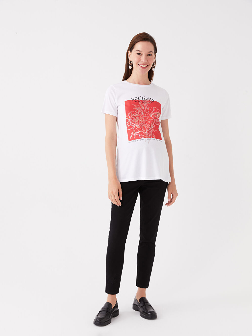 Crew Neck Printed Short Sleeve Maternity T-shirt -S3JR18Z8-Q6K