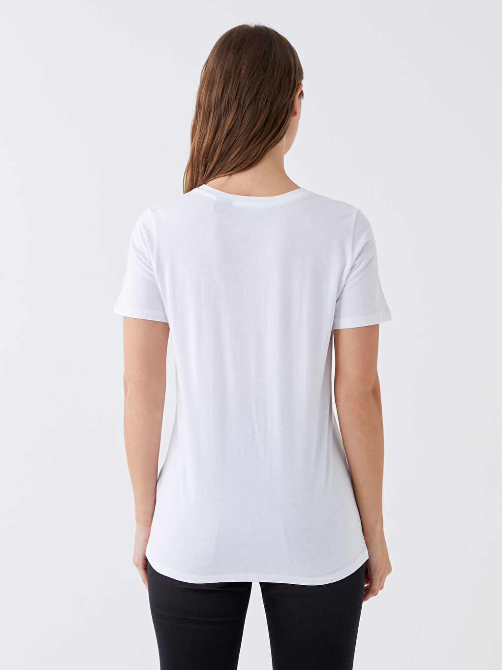 Beyaz Bisiklet Yaka Mickey Mouse Baskılı Kısa Kollu Hamile Tişört-4