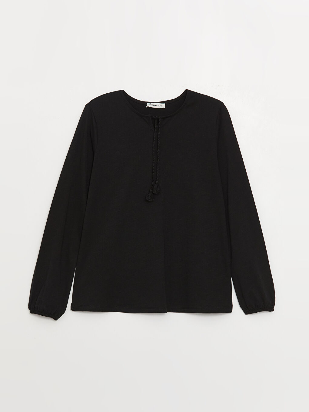 Tie Neck Plain Long Sleeve Women's Blouse-5