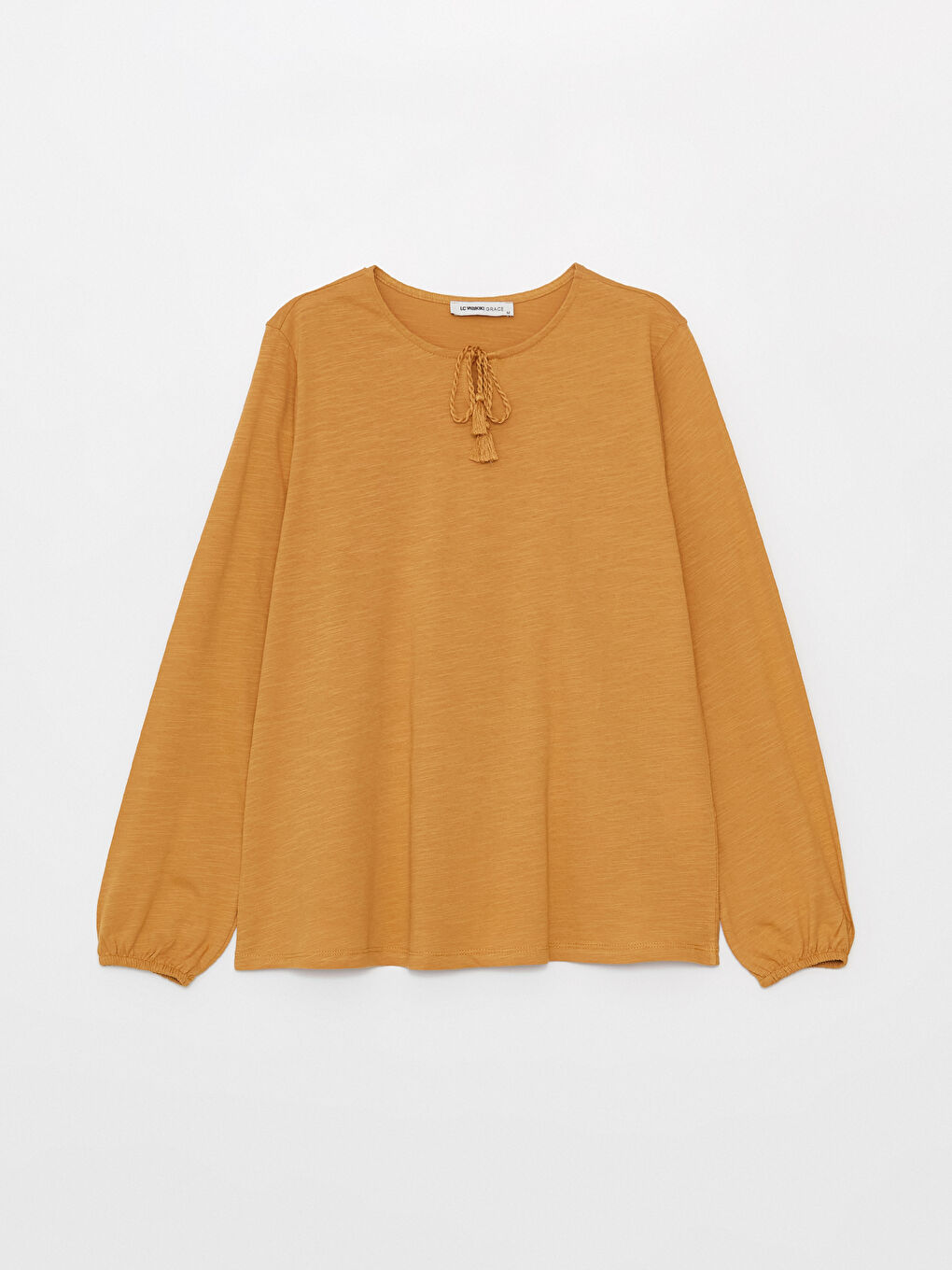 Tie Neck Plain Long Sleeve Women's Blouse-5