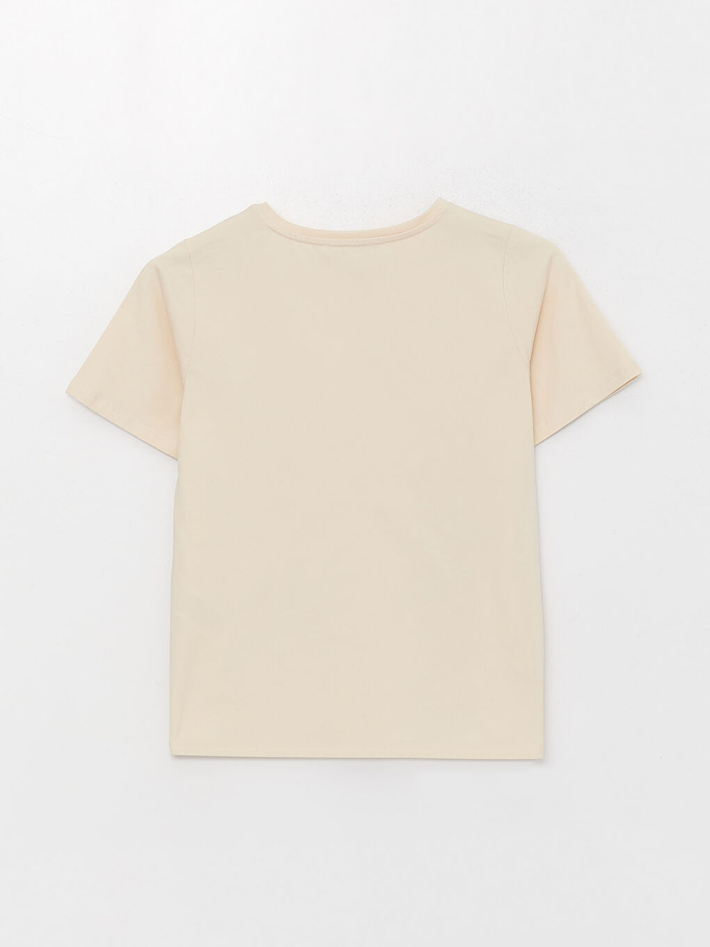 Bej Bisiklet Yaka Baskılı Kısa Kollu Kadın Tişört-6