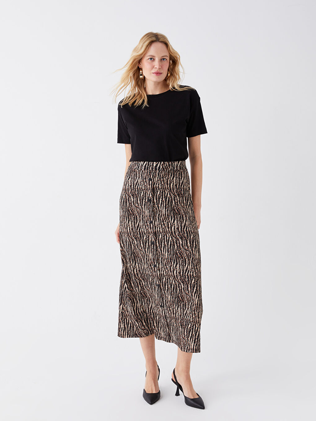 Women's Elastic Waist Patterned Flared Skirt -S3JR37Z8-LQB