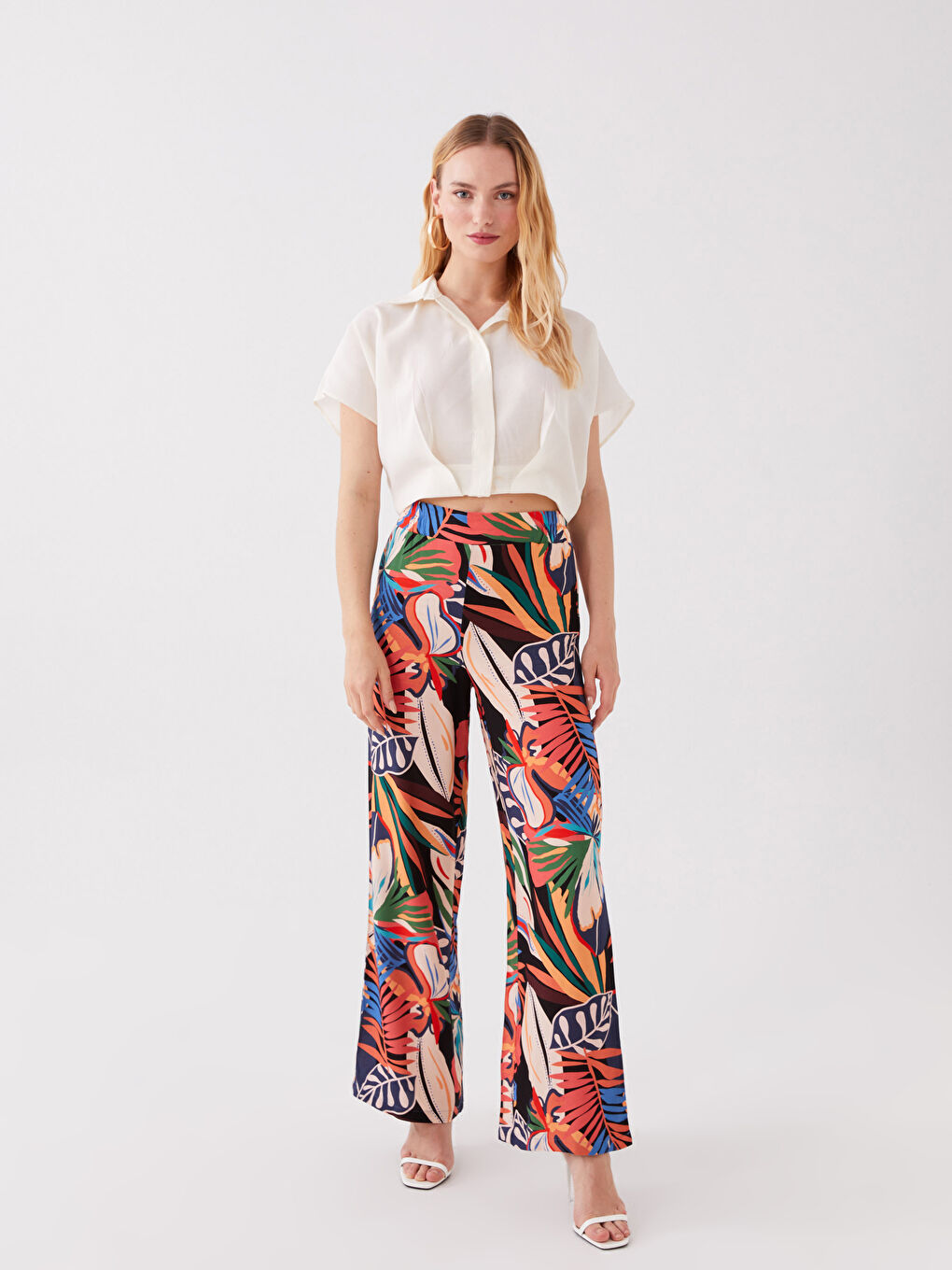 Elasticated Waist Relaxed Fit Patterned Women's Trousers