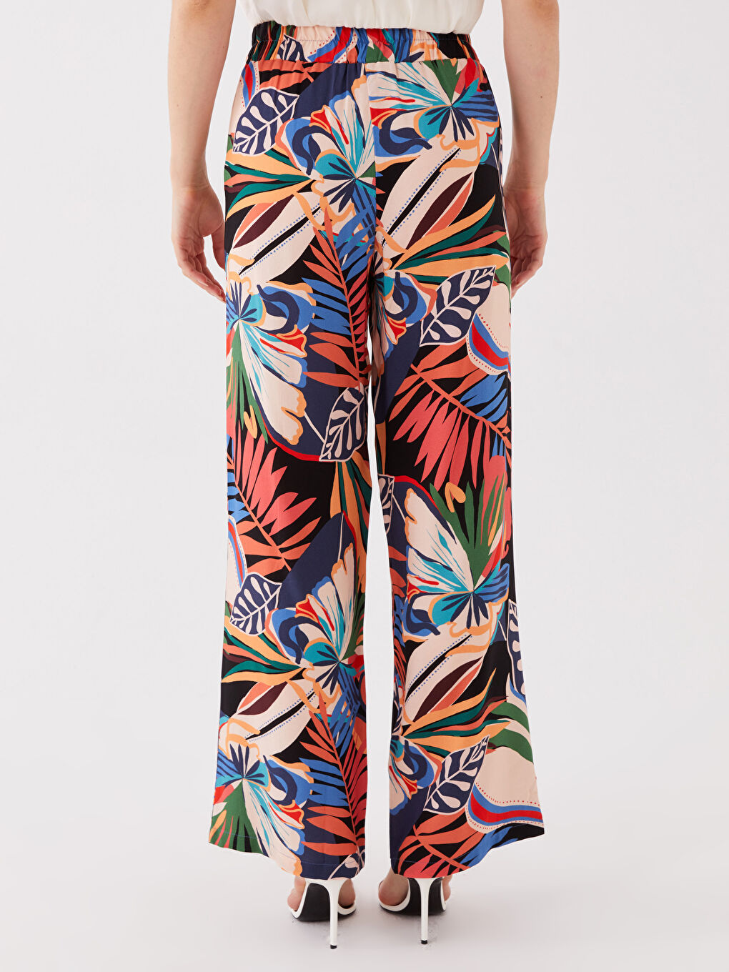 Elasticated Waist Relaxed Fit Patterned Women's Trousers-4