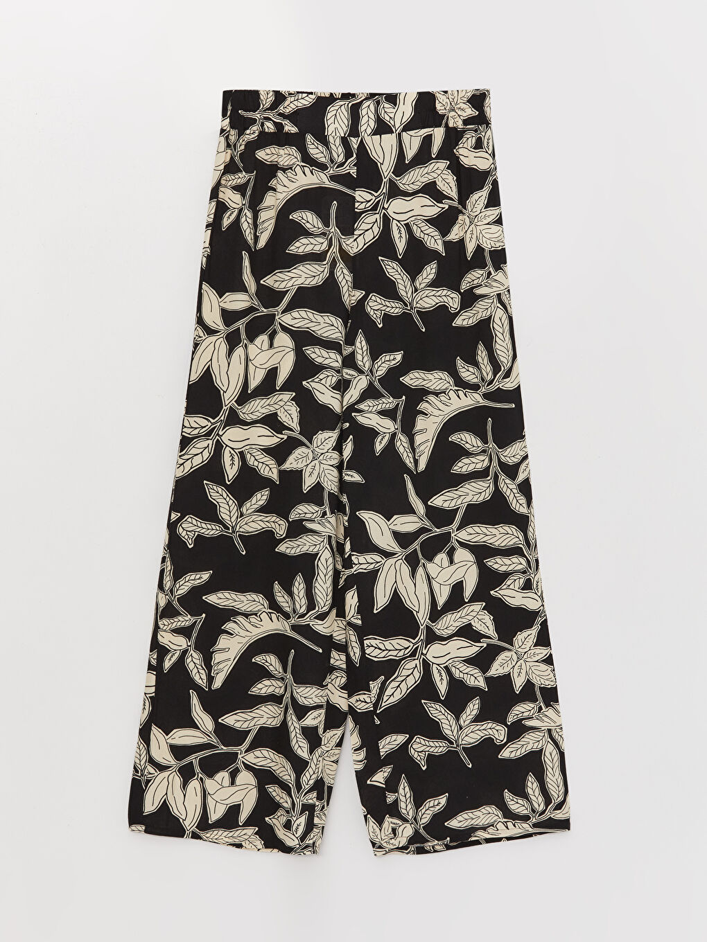 Ekru Beli Lastikli Rahat Kalıp Desenli Kadın Pantolon-5