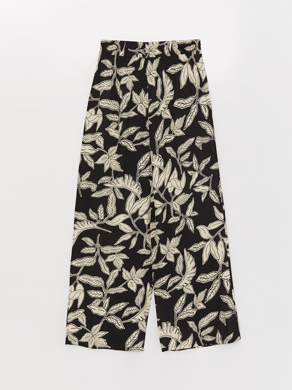 Ekru Beli Lastikli Rahat Kalıp Desenli Kadın Pantolon-6