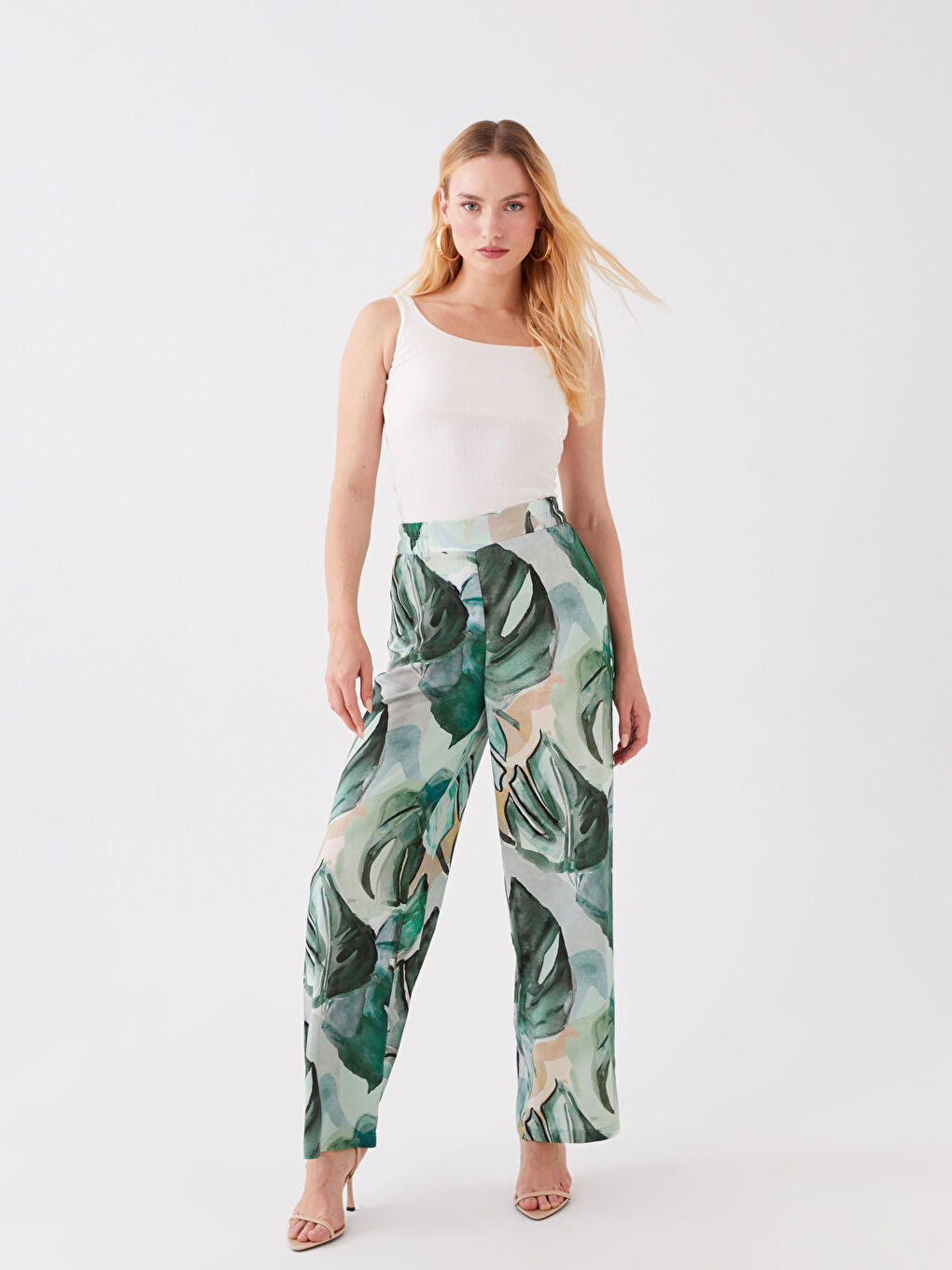 Elasticated Waist Relaxed Fit Patterned Women's Trousers