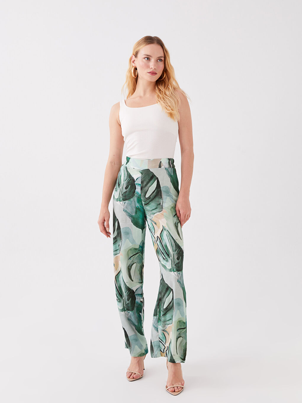 Elasticated Waist Relaxed Fit Patterned Women's Trousers-1