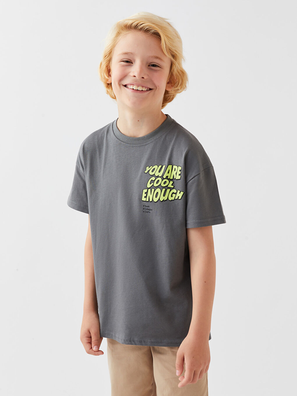 LCW Kids Oversize Crew Neck Boys' T-Shirt -S3JR47Z4-GYV