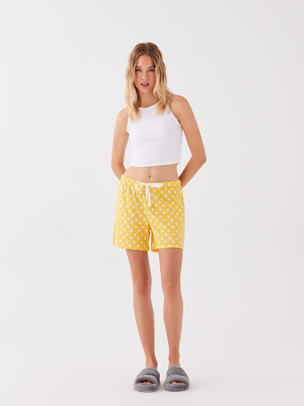 سراويل بيجامة قصيرة منقوشة بخصر مرن للسيدات-2