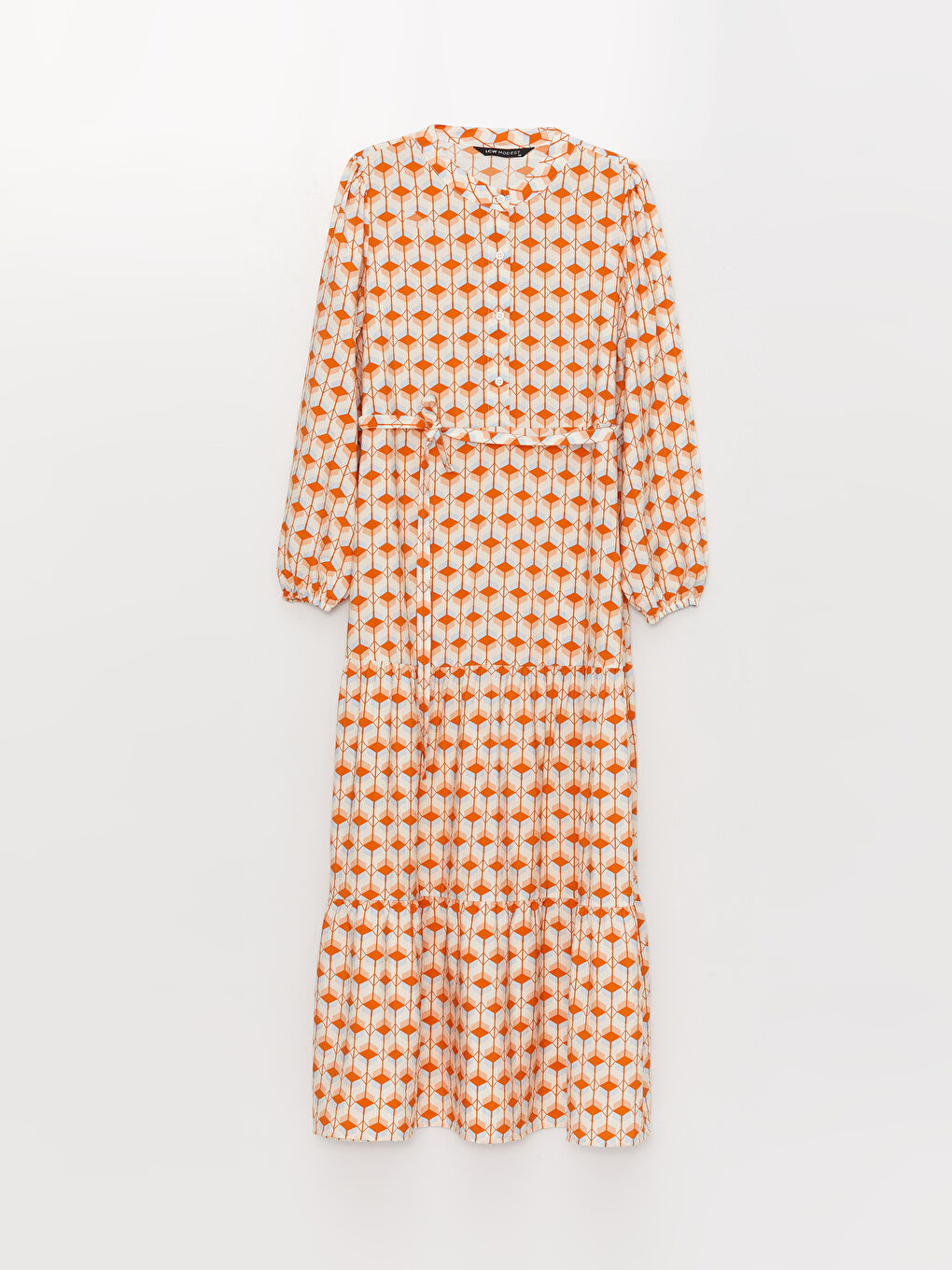 Turuncu Bisiklet Yaka Desenli Uzun Kollu Kadın Elbise-4