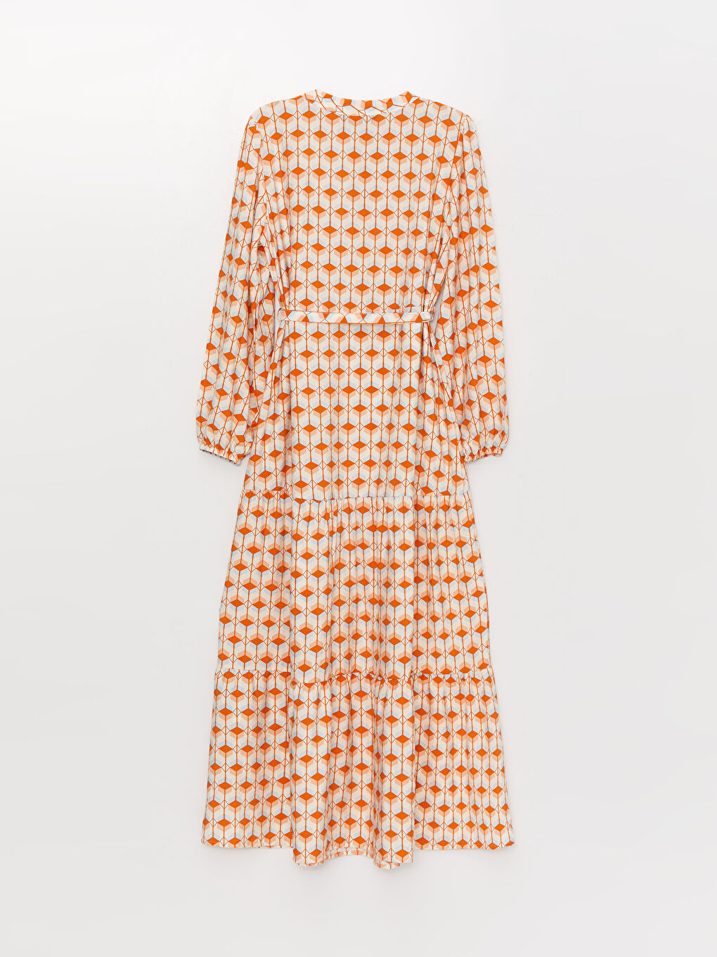 Turuncu Bisiklet Yaka Desenli Uzun Kollu Kadın Elbise-5