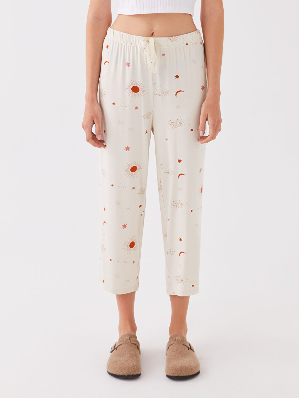 قيعان بيجامة نسائية بنقشة وخصر مرن-2