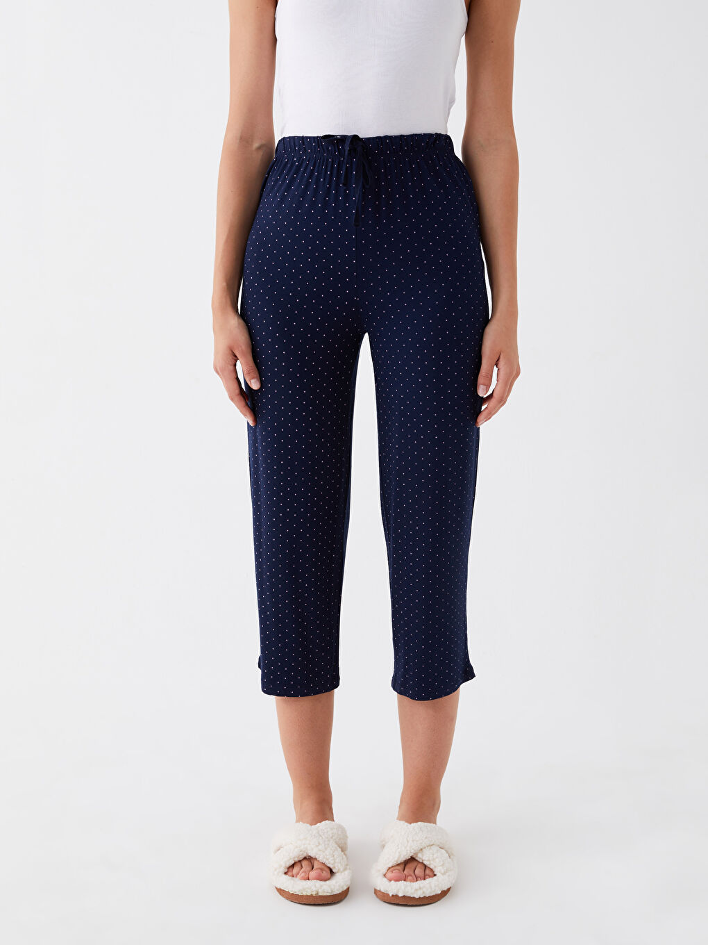 Lacivert Beli Lastikli Desenli Kadın Kapri Pijama Altı-3