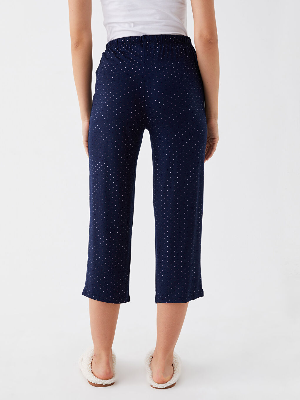 Lacivert Beli Lastikli Desenli Kadın Kapri Pijama Altı-4