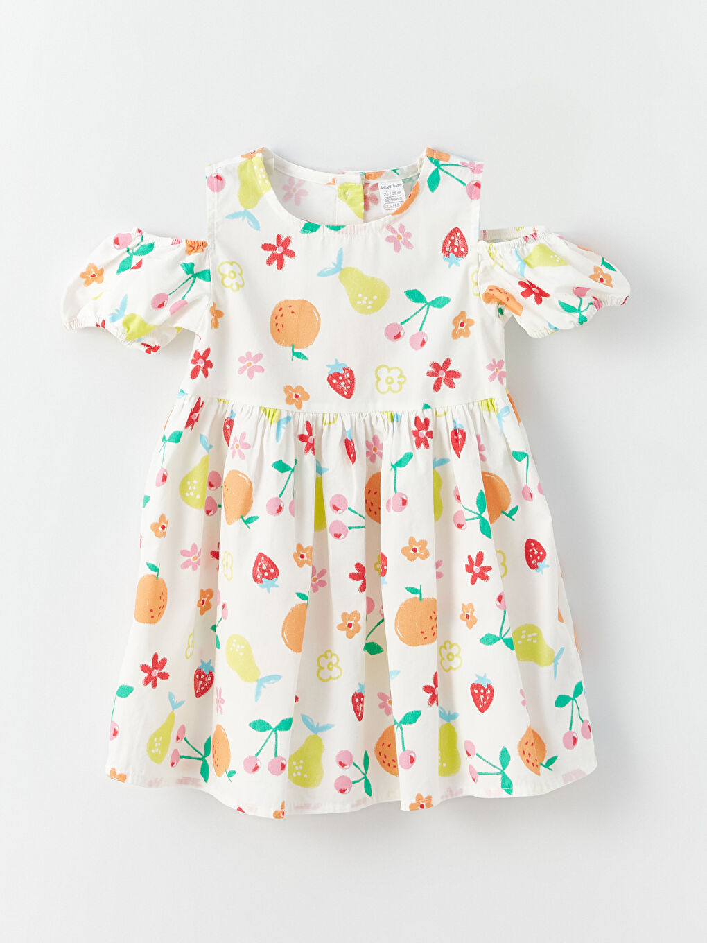 Ekru Bisiklet Yaka Baskılı Kız Bebek Elbise