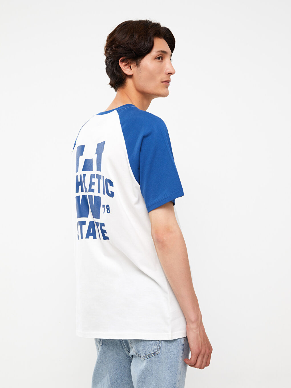 Tシャツ・カットソー WHITE AND BLUE COTTON T-SHIRT XSIDE Crew Neck Short Sleeve Color Block Jersey Men's T