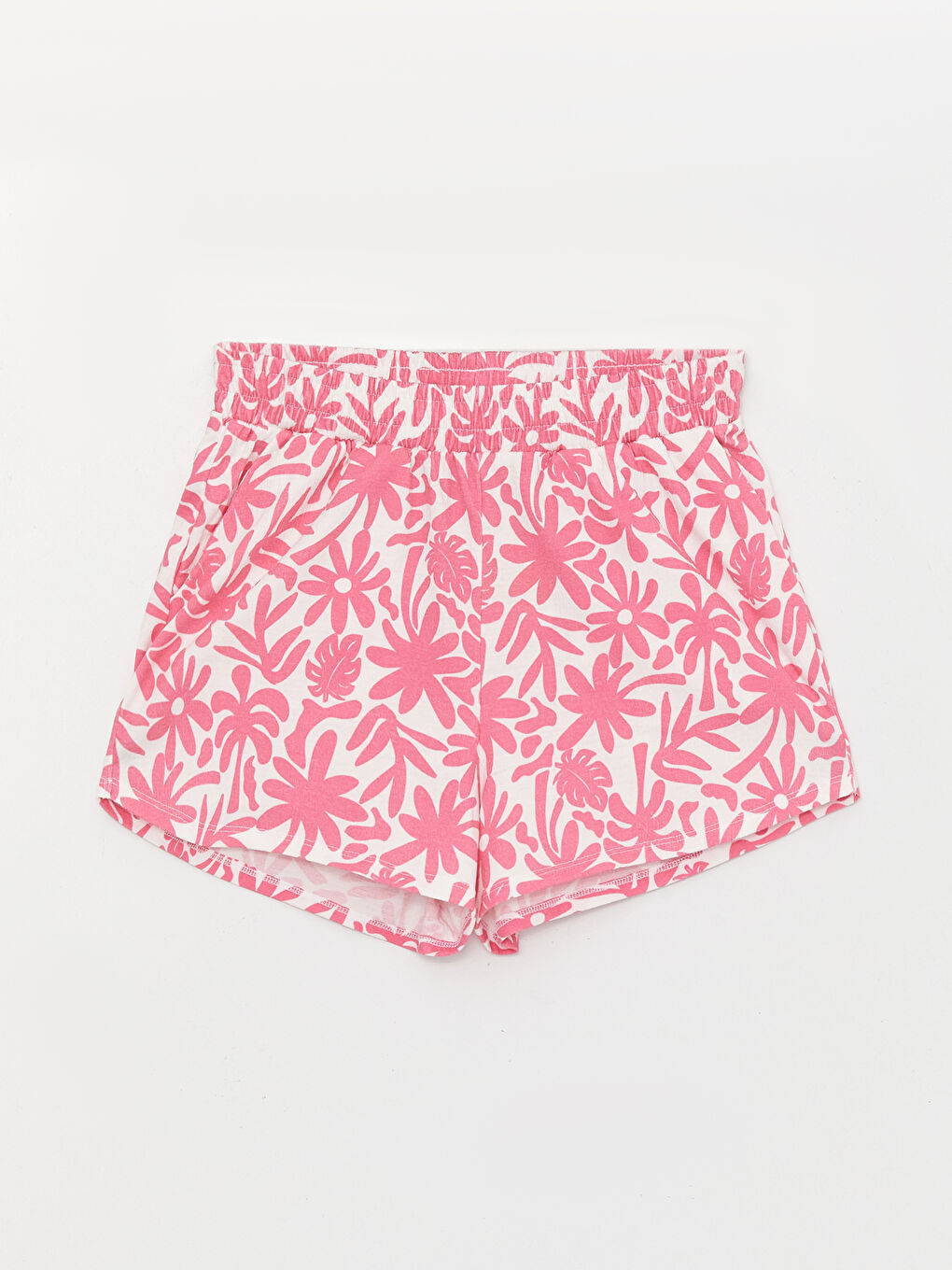 Beyaz Beli Lastikli Desenli Kadın Şort Pijama Altı-5