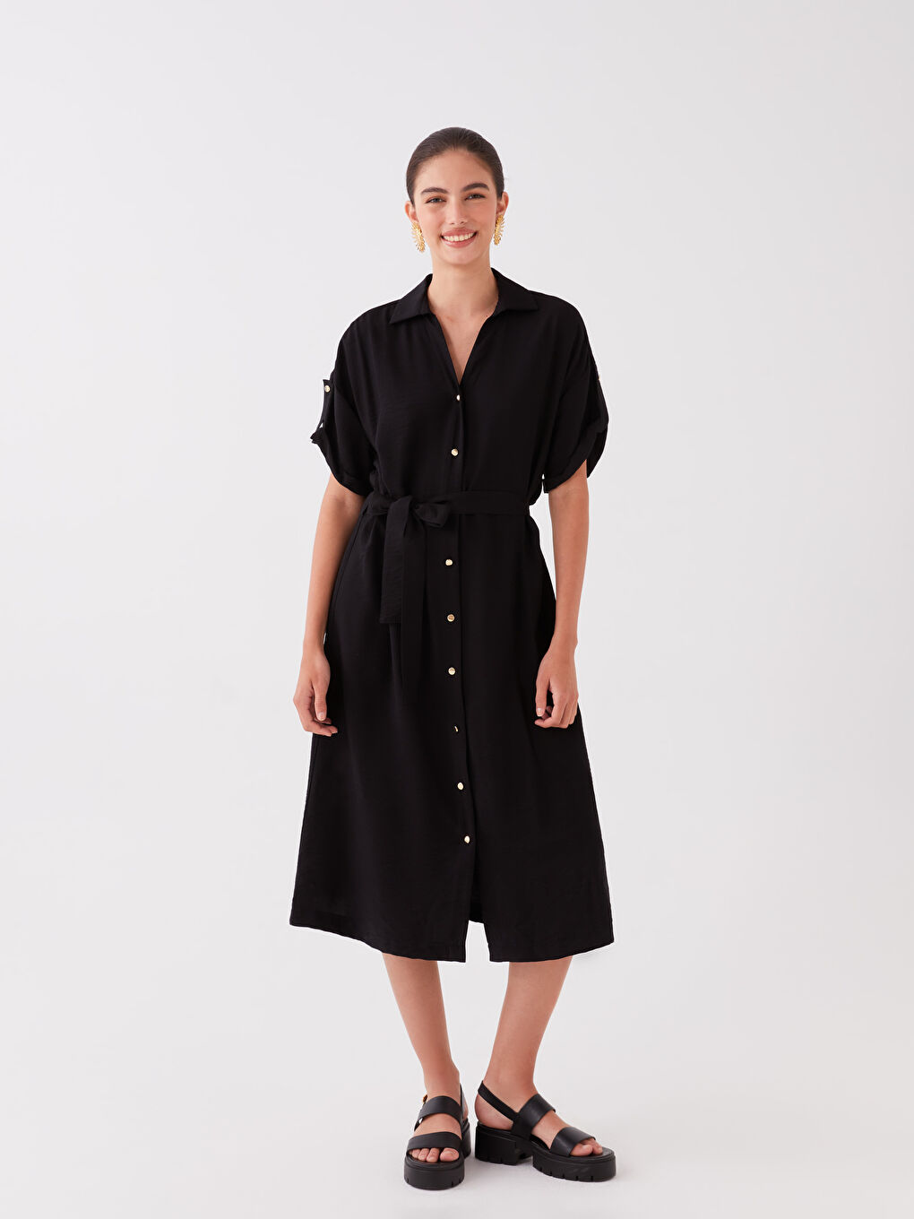 Plain Short Sleeve Women's Shirt Dress