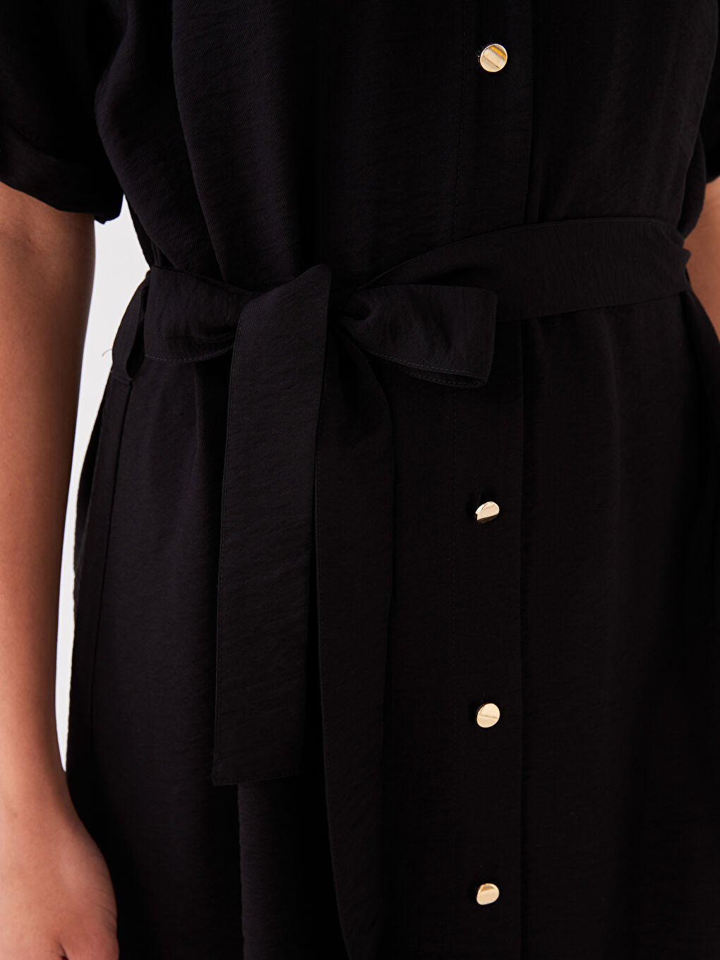 Plain Short Sleeve Women's Shirt Dress-2