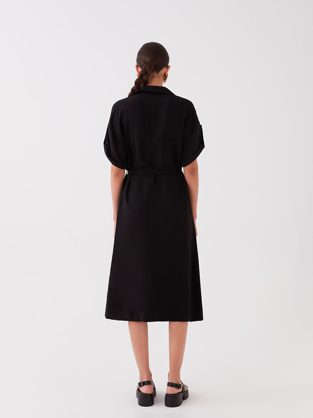 Plain Short Sleeve Women's Shirt Dress-3