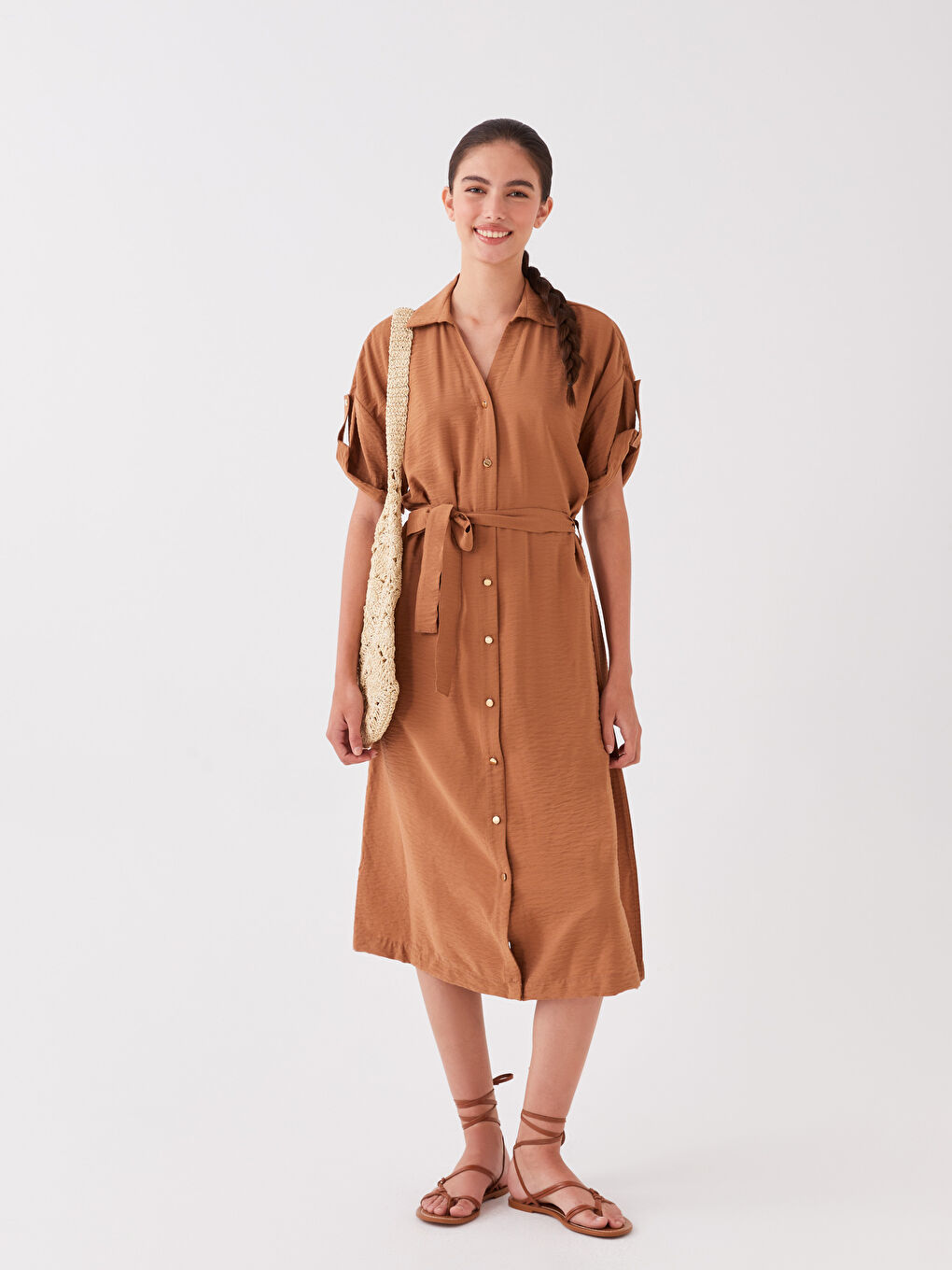 Robe Chemise Unie à Manches Courtes pour Femmes