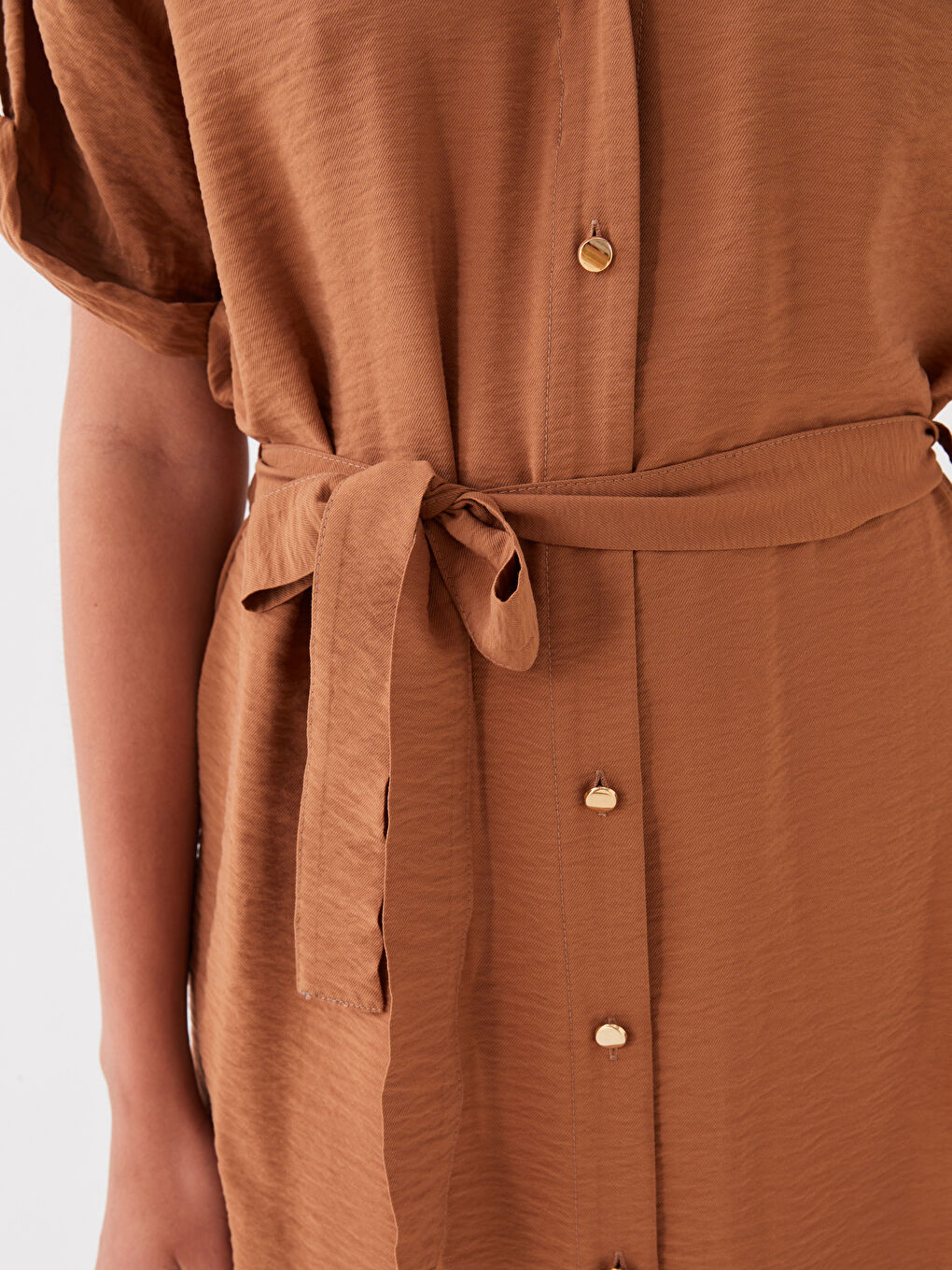 Robe Chemise Unie à Manches Courtes pour Femmes-2