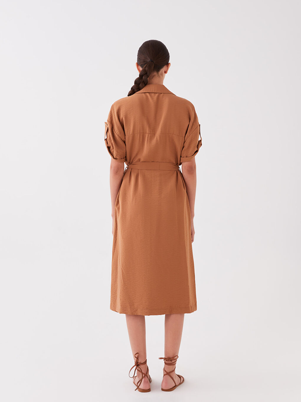 Robe Chemise Unie à Manches Courtes pour Femmes-3