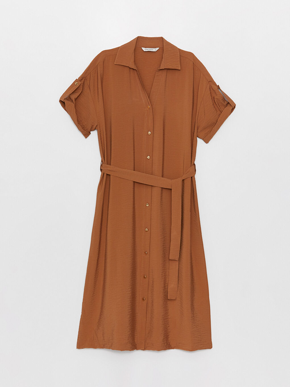 Robe Chemise Unie à Manches Courtes pour Femmes-4