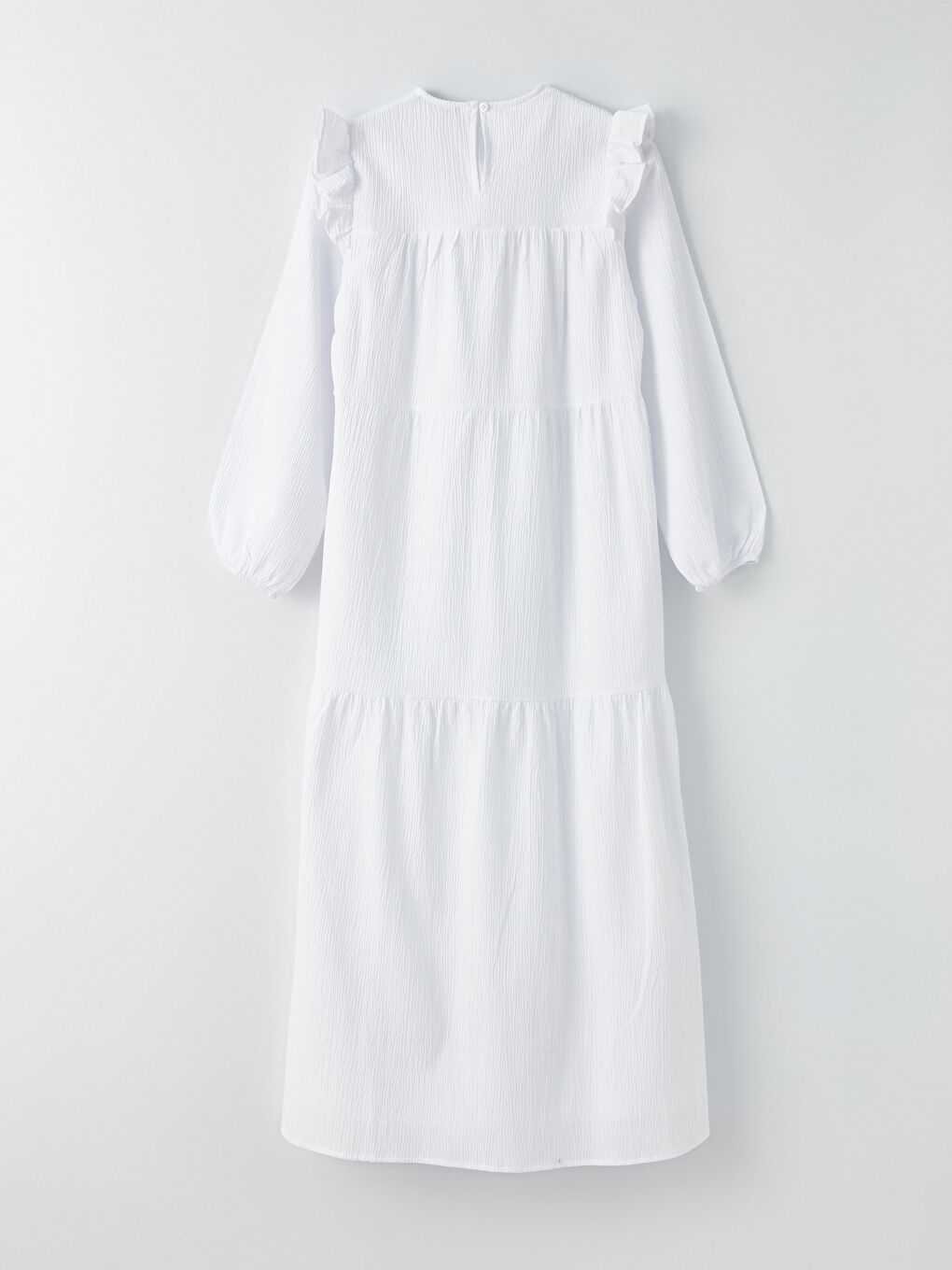 Beyaz Bisiklet Yaka Düz Uzun Kollu Kadın Elbise-6