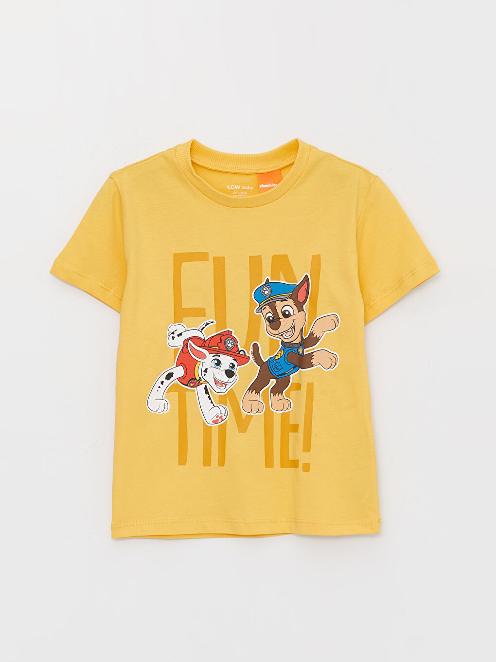 Sarı Bisiklet Yaka Kısa Kollu Paw Patrol Baskılı Erkek Bebek Tişört
