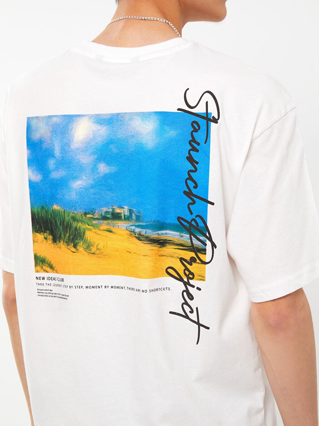 Beyaz Bisiklet Yaka Kısa Kollu Baskılı Penye Erkek Tişört-3