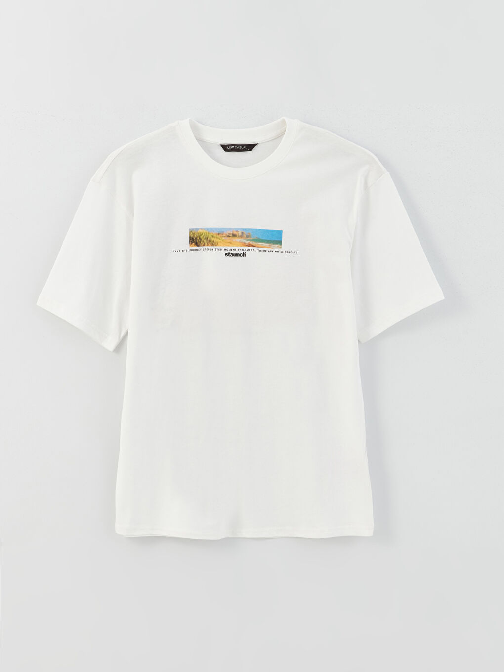 Beyaz Bisiklet Yaka Kısa Kollu Baskılı Penye Erkek Tişört-6