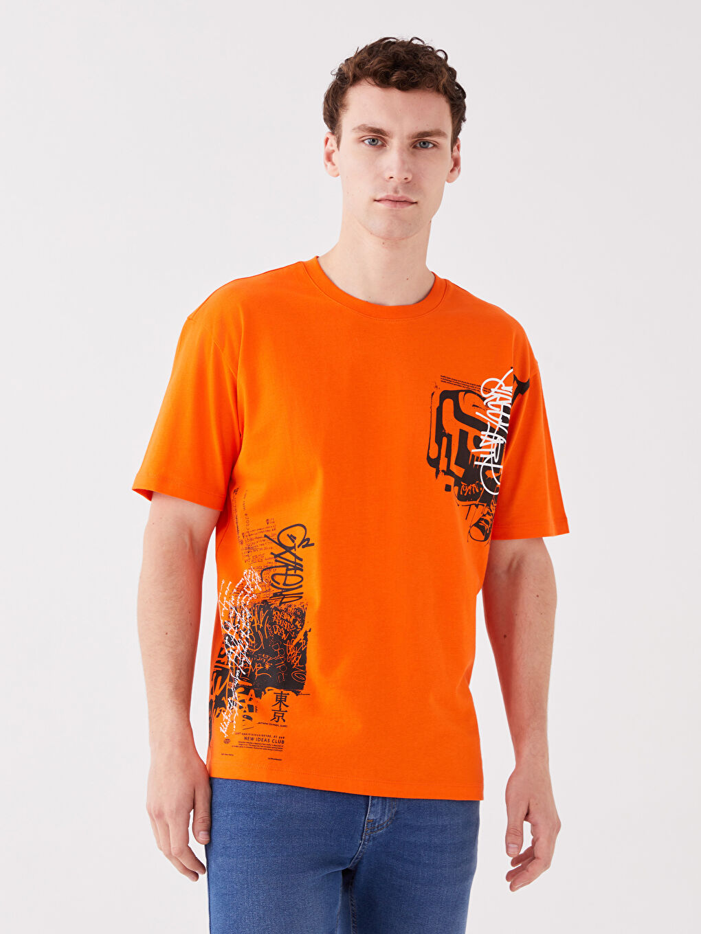 Rundhalsausschnitt Kurzarm Bedrucktes T-Shirt aus gekämmter Baumwolle für Herren