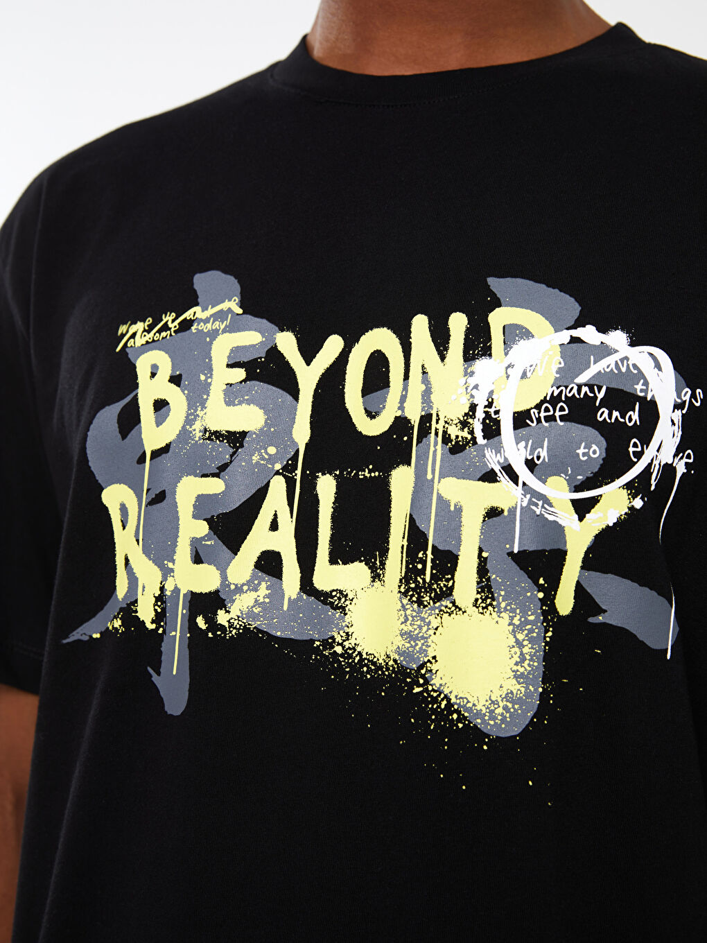 Siyah Bisiklet Yaka Kısa Kollu Baskılı Penye Erkek Tişört-3