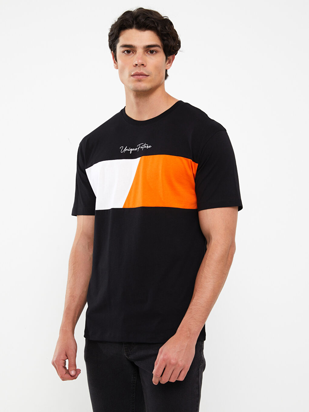Tシャツ・カットソー BLACK COTTON PRINT T-SHIRT XSIDE Crew Neck Short Sleeve Printed Combed Cotton Men's T
