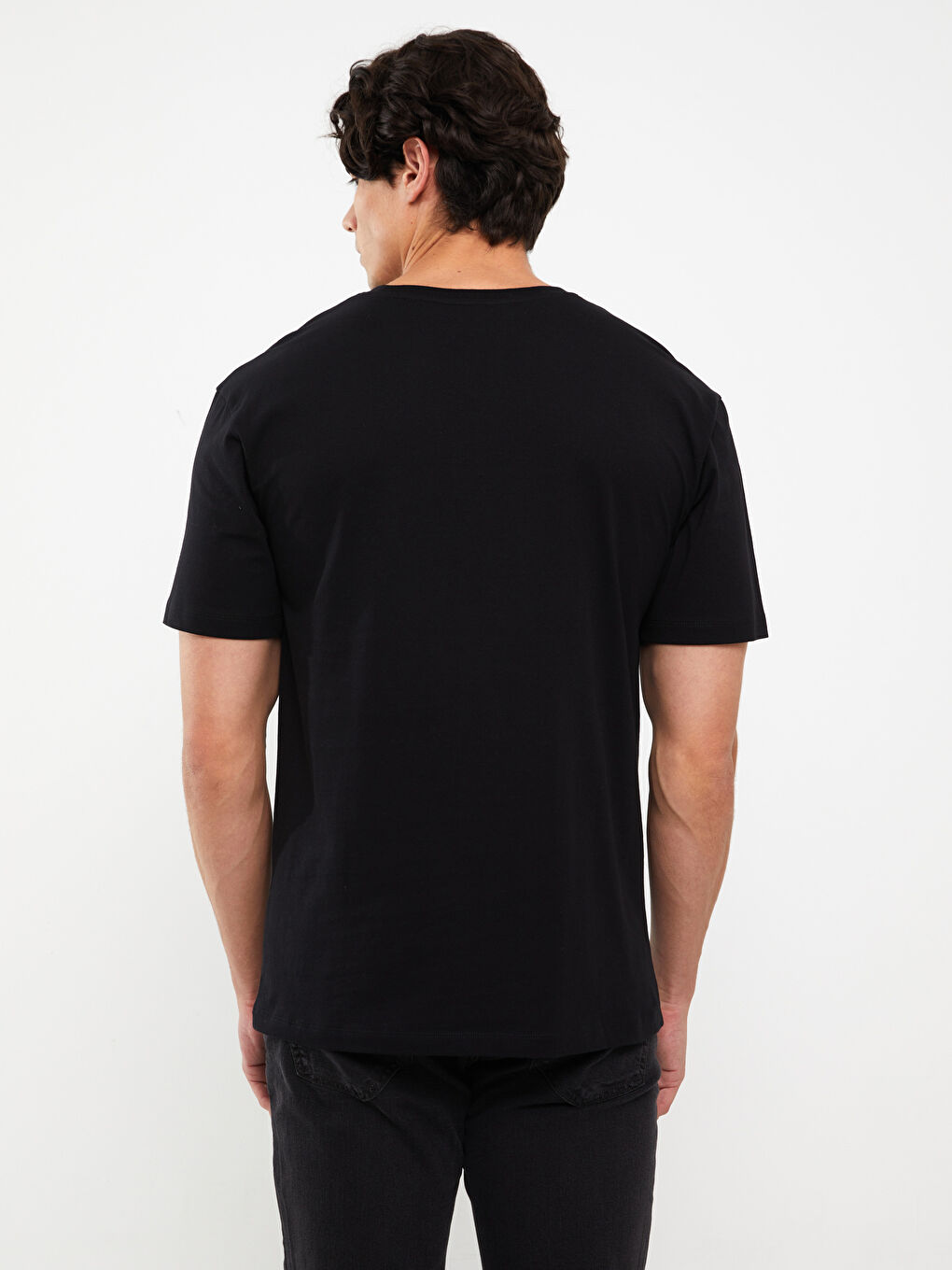 Siyah Bisiklet Yaka Kısa Kollu Baskılı Penye Erkek Tişört-4